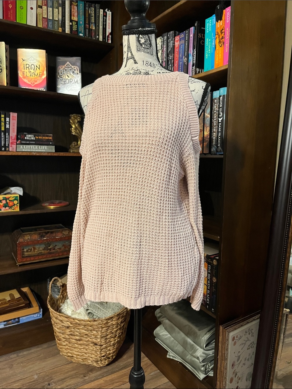 La Hearts Blush Pink Cold-Shoulder Waffle Knit Tank